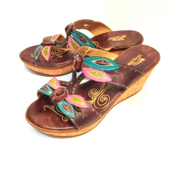 Spring Step Bonita Leather Jeweled Dragonfly Wedge Sandals Colorful 10.5 - Picture 3 of 13